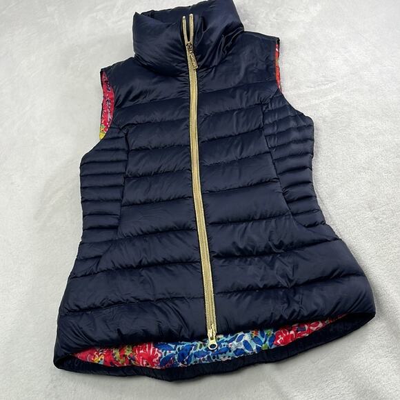 Lilly Pulitzer XS Down Navy Blue Puffer Vest Allie Packable‎ - Picture 3 of 12